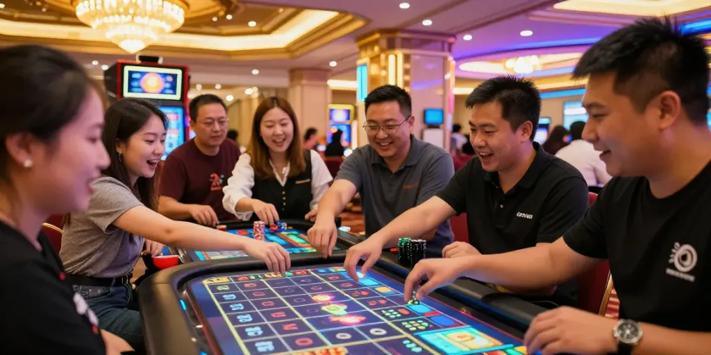 Permainan Toto Macau yang menarik di kasino Macau, menampilkan pemain yang bersemangat.