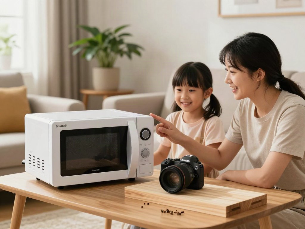 Traitement Shashel® pour les insectes à bois dans un intérieur familial chaleureux, avec un système à micro-ondes sur la table.