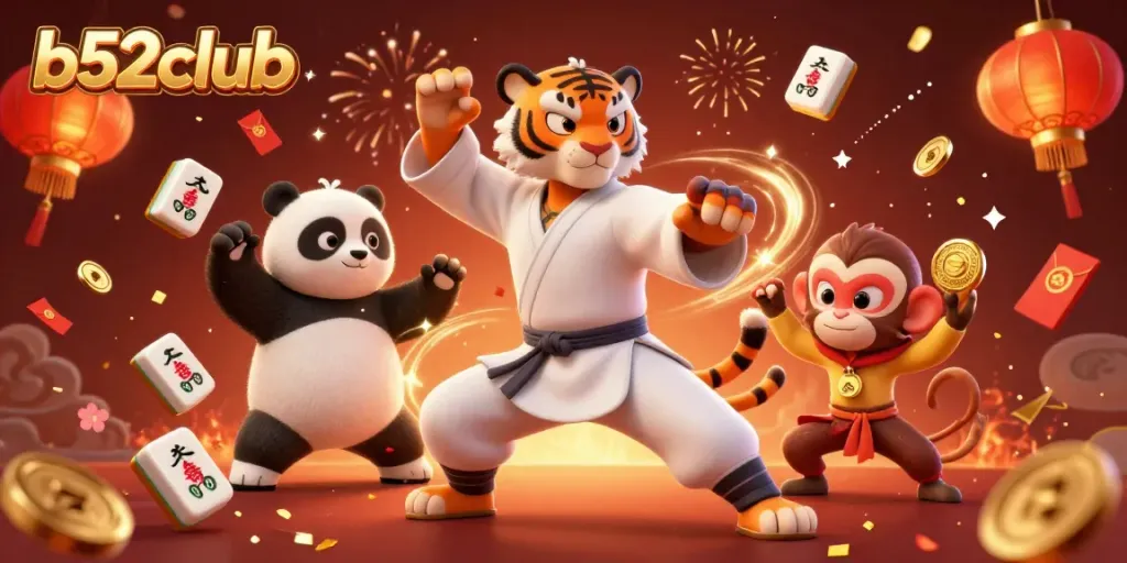 Engage in thrilling gameplay at b52club surrounded by vibrant characters and festive elements.