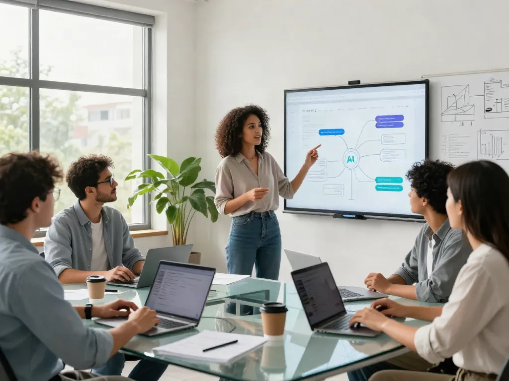Team discussing uncensored AI chat applications in a modern tech workspace.